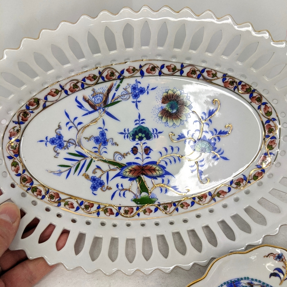 Vintage Reticulated Candy Dish/ Matching Relish - Picture 10 of 10